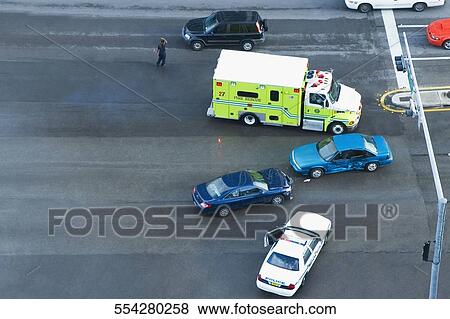 High angle view of a car accident on a highway, John F. Kennedy Causeway, Miami, Florida, USA View Large Photo Image Stock Photo - High angle view of a car accident on a highway, John F. Kennedy Causeway, Miami, Florida, USA. Fotosearch