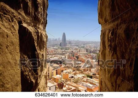 Stock Image - High angle view of a city, Barcelona, Spain. Fotosearch