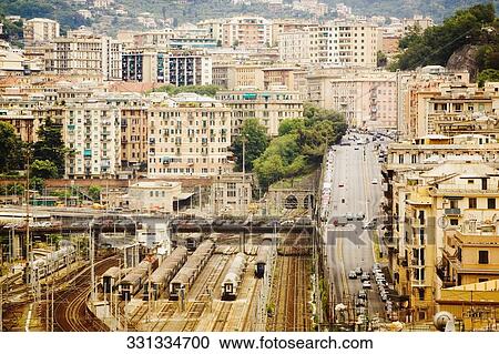 High angle view of a railway station, Brignole, Genoa, Liguria, Italy View Large Photo Image Stock Image - High angle view of a railway station, Brignole, Genoa, Liguria, Italy. Fotosearch