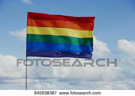 Low angle view of a rainbow flag View Large Photo Image Stock Photo - Low angle view of a rainbow flag. Fotosearch