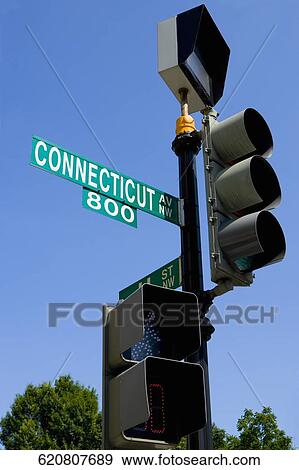 Low angle view of a street signboard on a traffic light, Connecticut Avenue NW, Washington DC, USA View Large Photo Image Stock Photo - Low angle view of a street signboard on a traffic light, Connecticut Avenue NW, Washington DC, USA. Fotosearch