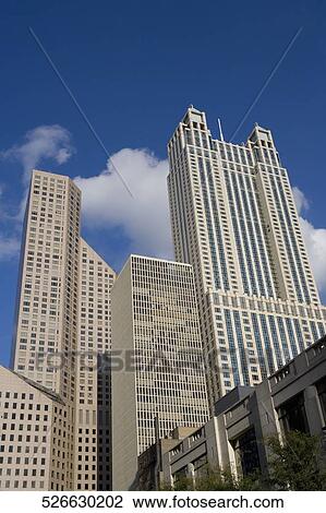 Stock Image - Low angle view of buildings in a city, Chicago, Illinois, USA. Fotosearch