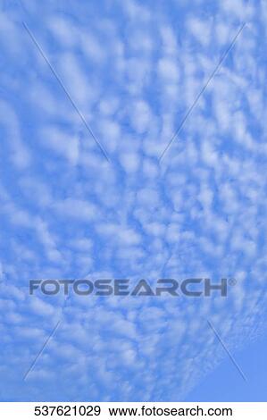 Stock Photo - Low angle view of cumulus clouds in the sky. Fotosearch