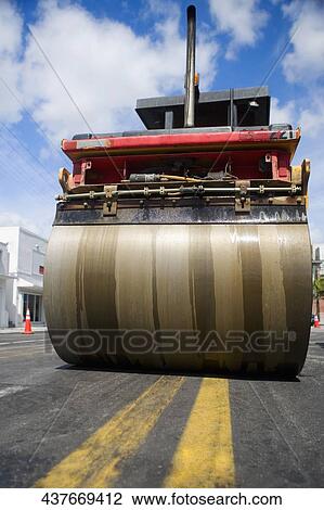 Low angle view of steamroller at road construction site, Biscayne Boulevard, Miami, Florida, USA View Large Photo Image Stock Image - Low angle view of steamroller at road construction site, Biscayne Boulevard, Miami, Florida, USA. Fotosearch