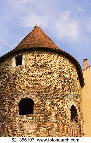 Stock Photo - Low angle view of the tower of a fort, Le Mans, Sarthe, Pays-de-la-Loire, France. Fotosearch