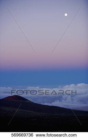 Moon at dusk, Mauna Kea, Hilo, Hawaii, USA View Large Photo Image Stock Photograph - Moon at dusk, Mauna Kea, Hilo, Hawaii, USA. Fotosearch