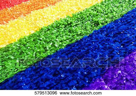 Stock Photograph - Rainbow flag printed on a rag. Fotosearch