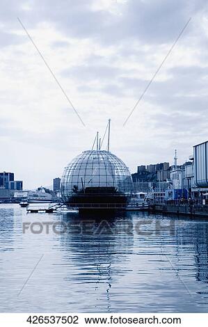 Reflection of a biosfera on water, Porto Antico, Genoa, Italy View Large Photo Image Stock Image - Reflection of a biosfera on water, Porto Antico, Genoa, Italy. Fotosearch