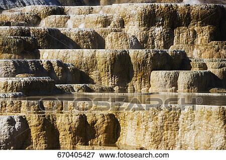 Terraces at a hot spring, Mammoth Hot Springs, Yellowstone National Park, Wyoming, USA View Large Photo Image Stock Photo - Terraces at a hot spring, Mammoth Hot Springs, Yellowstone National Park, Wyoming, USA. Fotosearch