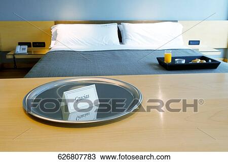 Thanks note in a plate and breakfast on the bed View Large Photo Image Stock Image - Thanks note in a plate and breakfast on the bed. Fotosearch