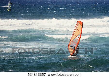 Tourist windsurfing in the sea, Hookipa Beach, Maui, Hawaii, USA View Large Photo Image Stock Photo - Tourist windsurfing in the sea, Hookipa Beach, Maui, Hawaii, USA. Fotosearch
