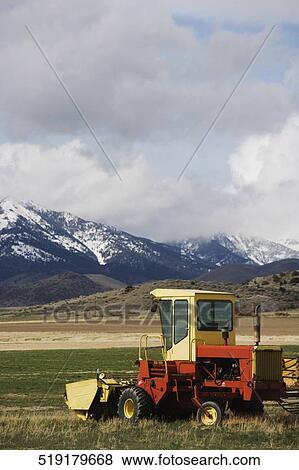 Tractor on a grassy field, Montana, USA View Large Photo Image Stock Photo - Tractor on a grassy field, Montana, USA. Fotosearch