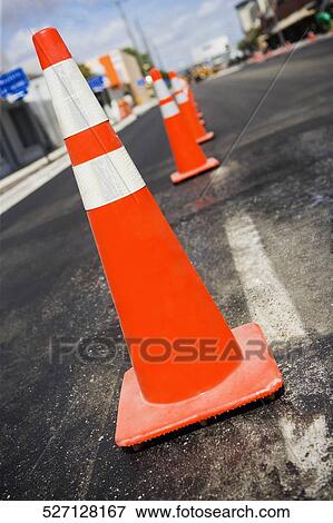 Traffic cones on a road, Biscayne Boulevard, Miami, Florida, USA View Large Photo Image Stock Photo - Traffic cones on a road, Biscayne Boulevard, Miami, Florida, USA. Fotosearch