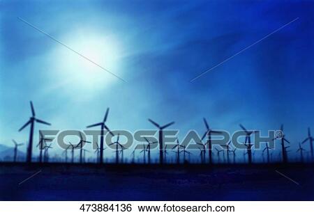 Windmills in a field View Large Photo Image Stock Photograph - Windmills in a field. Fotosearch