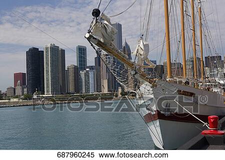 Yacht moored at a harbor, Navy Pier, Chicago, Illinois, USA View Large Photo Image Stock Photography - Yacht moored at a harbor, Navy Pier, Chicago, Illinois, USA. Fotosearch