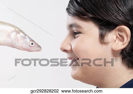 Close-up of a boy facing a raw fish and smiling View Large Photo Image Stock Image - Close-up of a boy facing a raw fish and smiling. Fotosearch