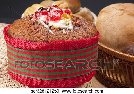 Close-up of a fruit cake in a basket View Large Photo Image Stock Photo - Close-up of a fruit cake in a basket. Fotosearch