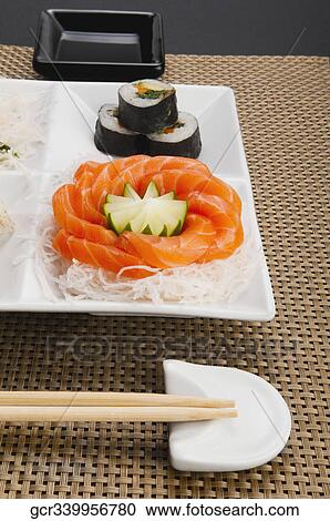 Close-up of a platter of assorted sushi View Large Photo Image Stock Image - Close-up of a platter of assorted sushi. Fotosearch