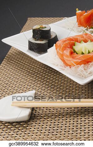 Close-up of a platter of assorted sushi View Large Photo Image Stock Image - Close-up of a platter of assorted sushi. Fotosearch