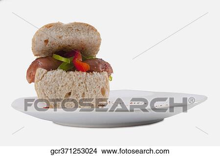 Close-up of a sausage sandwich View Large Photo Image Picture - Close-up of a sausage sandwich. Fotosearch