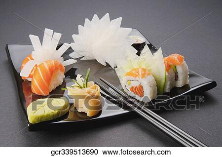 Close-up of an assorted sushi platter View Large Photo Image Stock Image - Close-up of an assorted sushi platter. Fotosearch
