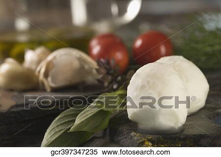 Close-up of bocconcini cheese with fresh herbs and vegetables View Large Photo Image Stock Photography - Close-up of bocconcini cheese with fresh herbs and vegetables. Fotosearch