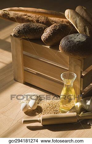 Close-up of breads with cooking oil and rolling pin View Large Photo Image Picture - Close-up of breads with cooking oil and rolling pin. Fotosearch