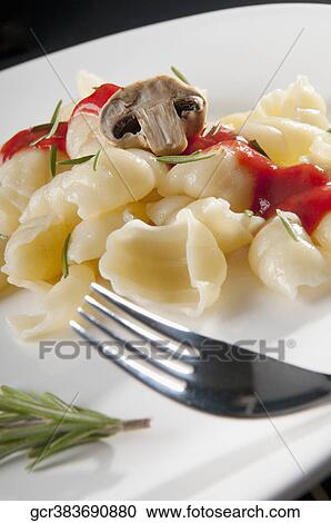 Close-up of conchiglie pasta with mushrooms View Large Photo Image Stock Image - Close-up of conchiglie pasta with mushrooms. Fotosearch