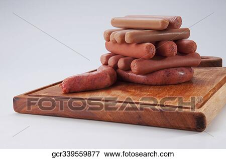 Stock Photo - Close-up of frankfurters and sausages. Fotosearch