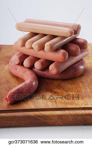 Stock Photograph - Close-up of frankfurters and sausages. Fotosearch