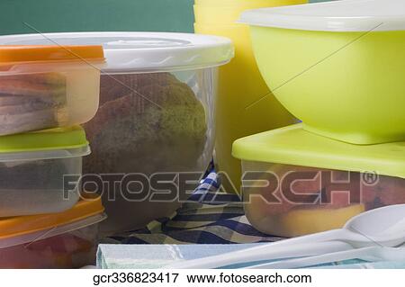 Close-up of picnic foods in boxes View Large Photo Image Stock Photo - Close-up of picnic foods in boxes. Fotosearch