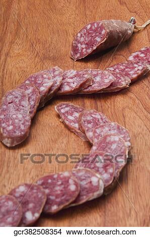 Close-up of sliced salami View Large Photo Image Picture - Close-up of sliced salami. Fotosearch