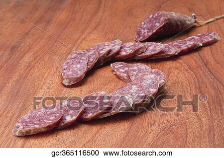 Close-up of sliced salami View Large Photo Image Stock Image - Close-up of sliced salami. Fotosearch