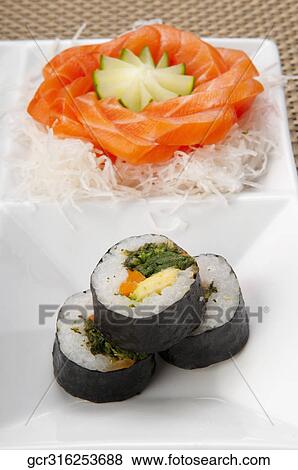 Stock Photo - Close-up of sushi rolls. Fotosearch