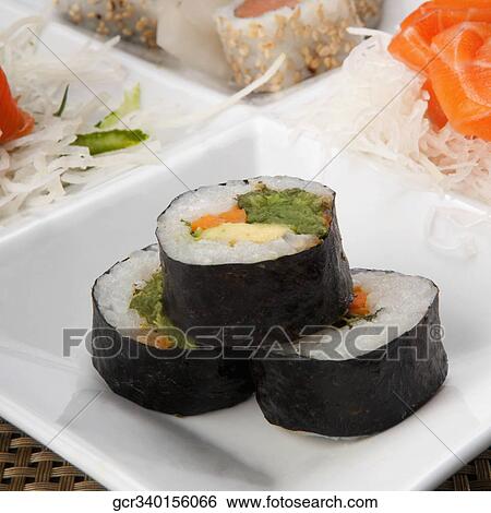 Close-up of sushi rolls View Large Photo Image Stock Photograph - Close-up of sushi rolls. Fotosearch