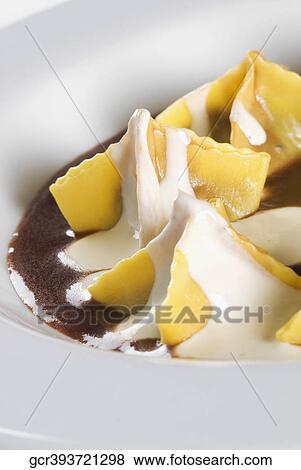 Stock Photo - High angle view of a baked custard dessert. Fotosearch