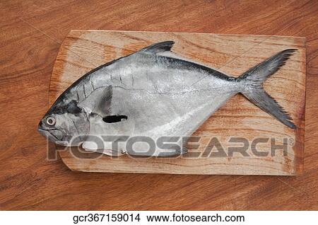 Picture - High angle view of a fish on a cutting board. Fotosearch