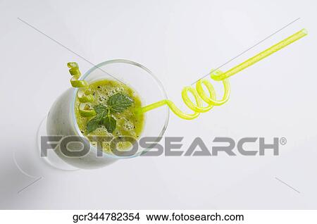 Picture - High angle view of a glass of mint cocktail. Fotosearch
