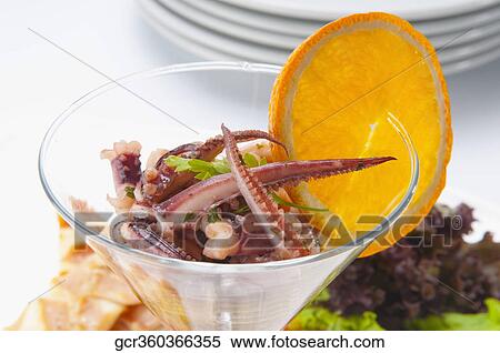 Stock Photography - High angle view of a seafood cocktail. Fotosearch