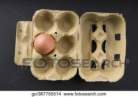 Picture - High angle view of an egg in a carton. Fotosearch