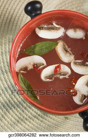 High angle view of bowls of Oriental mushroom soup View Large Photo Image Stock Image - High angle view of bowls of Oriental mushroom soup. Fotosearch
