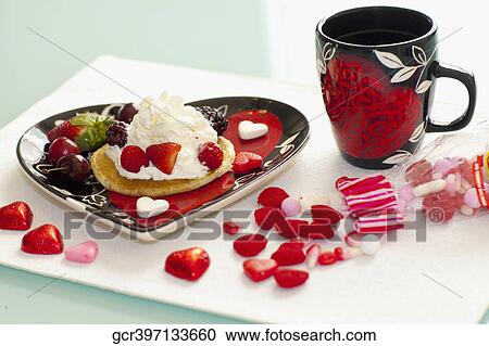 High angle view of pancakes with strawberries and cream View Large Photo Image Stock Image - High angle view of pancakes with strawberries and cream. Fotosearch