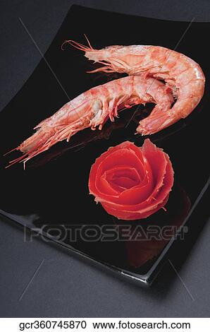 High angle view of shrimp starters on a plate View Large Photo Image Stock Image - High angle view of shrimp starters on a plate. Fotosearch