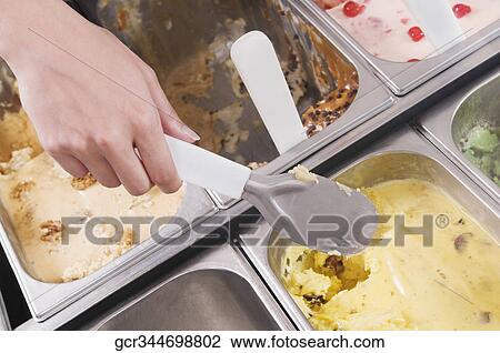 Man's hand taking scoop of ice cream out of container View Large Photo Image Stock Image - Man's hand taking scoop of ice cream out of container. Fotosearch