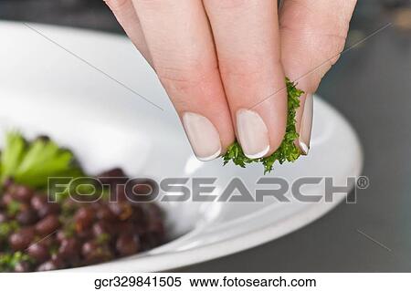 Woman sprinkling cilantro to beans View Large Photo Image Stock Photography - Woman sprinkling cilantro to beans. Fotosearch