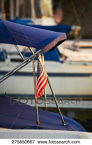 American flag on a boat View Large Photo Image Stock Photo - American flag on a boat. Fotosearch