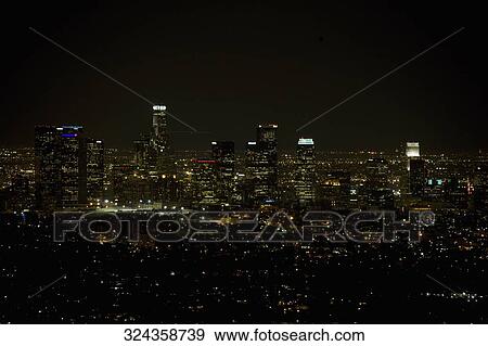 Buildings lit up at night in a city, Los Angeles, California, USA View Large Photo Image Stock Photo - Buildings lit up at night in a city, Los Angeles, California, USA. Fotosearch