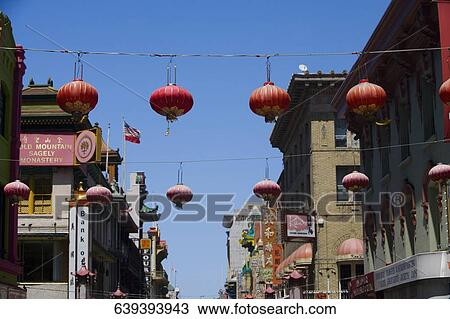 Chinese lanterns hanging in a city, Chinatown, San Francisco, California, USA View Large Photo Image Stock Image - Chinese lanterns hanging in a city, Chinatown, San Francisco, California, USA. Fotosearch