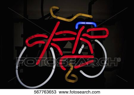 Close-up of a bicycle neon sign View Large Photo Image Stock Image - Close-up of a bicycle neon sign. Fotosearch