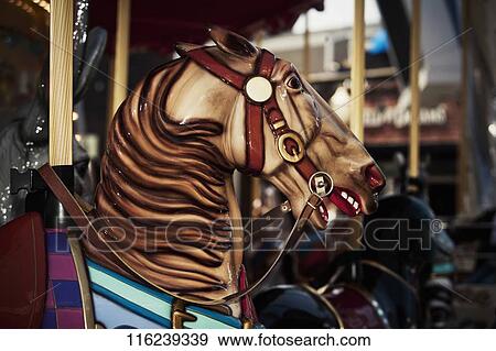 Stock Photo - Close-up of a carousel horse, Pier 39, San Francisco, California, USA. Fotosearch